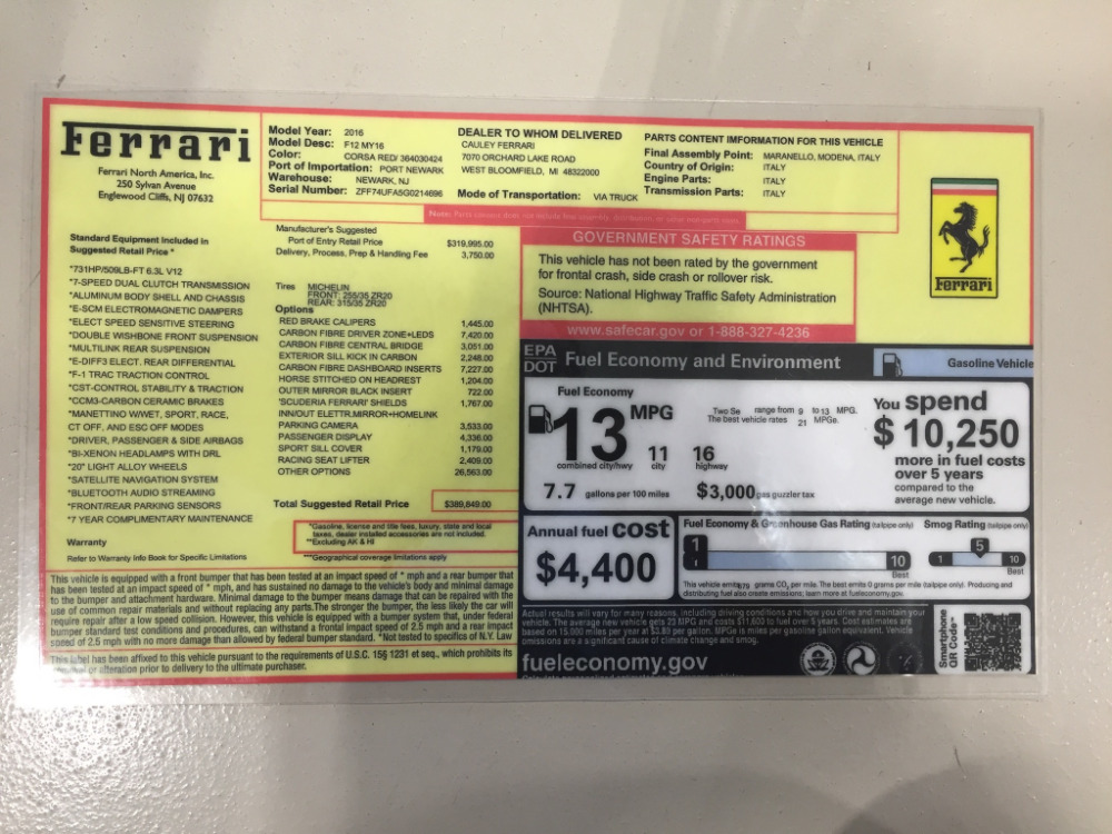 Used 2016 Ferrari F12berlinetta Used 2016 Ferrari F12berlinetta for sale Sold at Cauley Ferrari in West Bloomfield MI 85