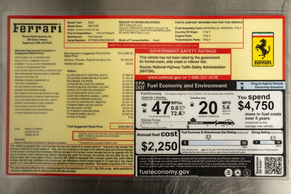 Used 2022 Ferrari 296 GTB Used 2022 Ferrari 296 GTB for sale $449,900 at Cauley Ferrari in West Bloomfield MI 92
